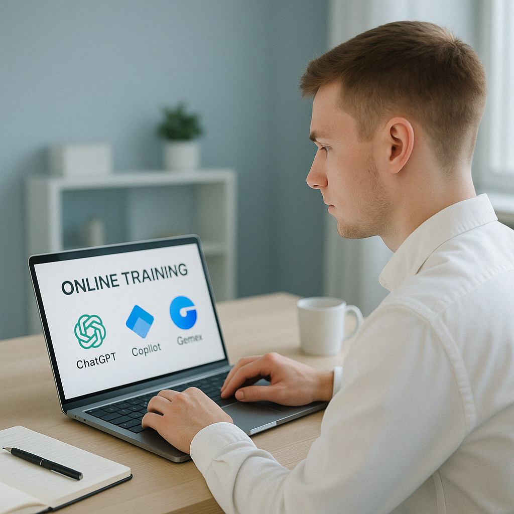 Persoon die online AI training volgt